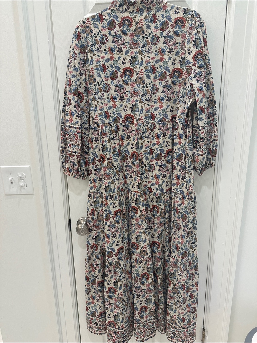 Pomander Place Floral Tiered Dress - Ivory with Blue & Rust Flora - Picture 2 of 4
